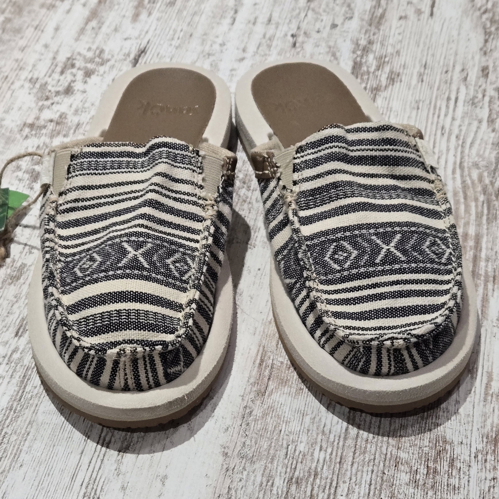 Sanuk Hemp Slip-On Shoes with Black and Cream Stripes